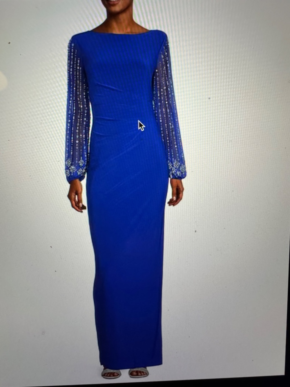 MARINA NWT Cobalt Blue Beaded Sleeve Maxi Dress Size 22